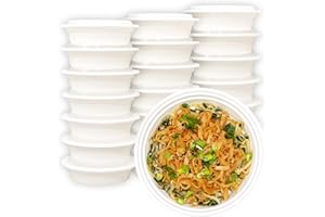 MULMEHË Plastic Food Storage Take-Out Container and Lid Combo, 16 oz, Microwaveable, Round, White, 6x1.5”, Set of 150