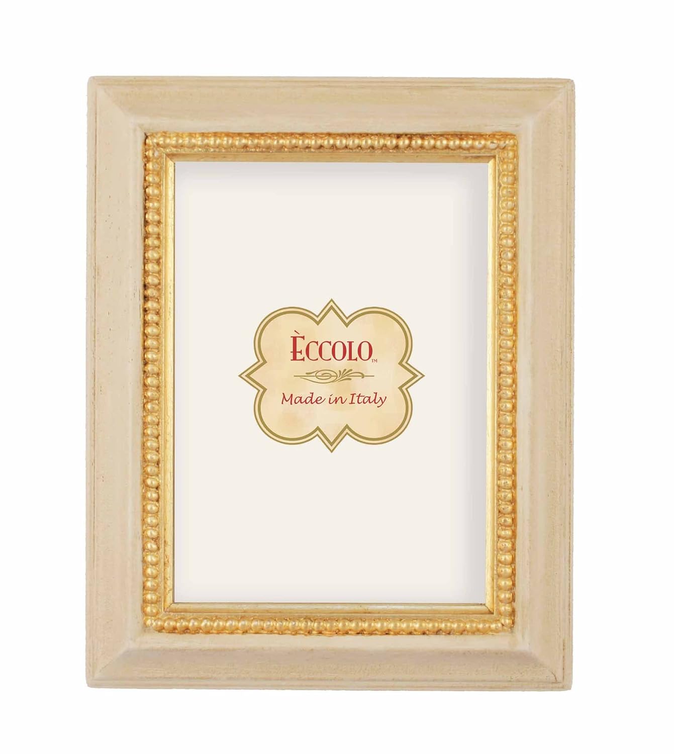 Eccolo Ivory Gold Beaded Carved Wood Frame, 5 by 7Inch