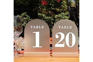 ORGANTEAM Wedding Table Numbers 1-20, Acrylic Arch Signs with Natural Wood Stands Holders, Rustic Table Decor for Reception & Parties (Frosted White)
