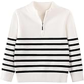 Danny D Boys Stripe Quarter Zips Pullover Sweater Kids Chunky Long Sleeve Knit Pullover Sweater ﻿