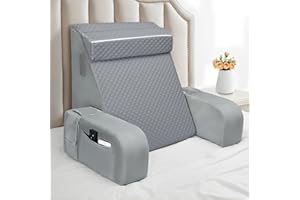 BEYOUDO Reading Pillow for Sitting in Bed Adult, Back Pillow for Bed Sitting up, Back Support Pillow with Removable Armrests for Working Gaming/Resting on Couch or Floor (Gray/Gray)