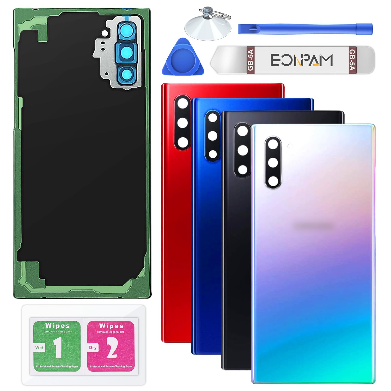 Eonpam Back Cover Glass for Samsung Galaxy Note 10 N970 Rear Glass Replacement with Camera Lens + Repair Kit Genuine Rear Housing (Aura Glow)