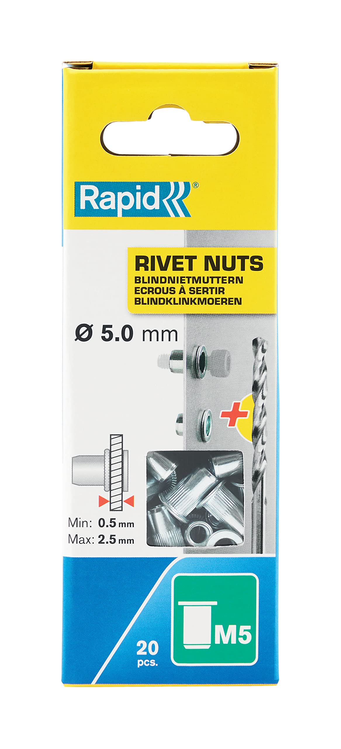 Rapid M5 Rivet Nuts, Including Drill Bit, Ø5mm, Pack of 20, 5000672