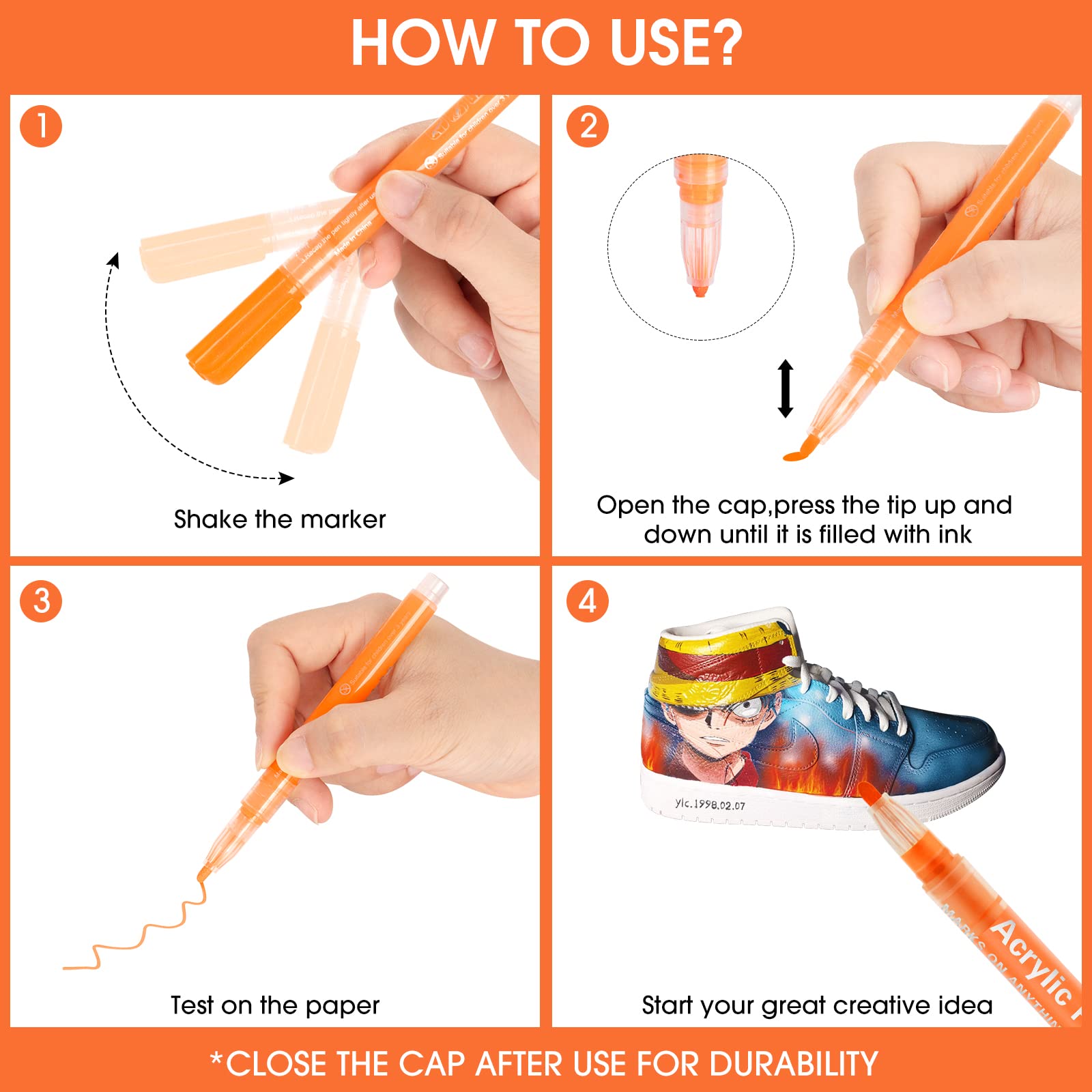 Acrylic Paint Pens Markers-24 Colors Waterproof Paint Pens for Rock Painting,Graffiti, Stone, Ceramic, Glass, Wood, Fabric, Canvas, Porcelain, Metal,Pumpkins,Water Based Quick Dry Non-Toxic No Odor