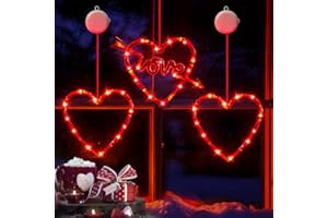 LYUBASA 3 Pack Valentines Day Window Lights Decorations with Timer, Battery Powered Hanging Red Lighted Heart Shaped Silhouette Sucker LED Lamp for 2024 Holiday Fireplace Indoor Home Decor
