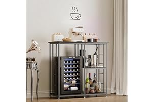 COCOLUCKY mini Fridge Stand with Storage,Coffee bar with mini Fridge Space,Cabinet with Storage,bar Cabinet with Fridge,Microwave Stand,Bakers Rack for Dorm Kitchen(Black Wood Grain)