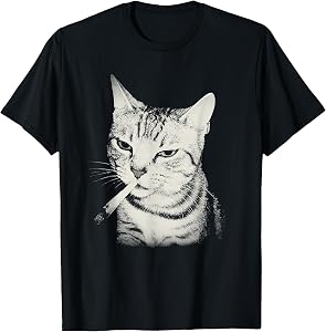 Smoking Cat Cigarette Kitten Funny Meme Stupid Brainrot T-Shirt