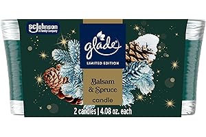Glade 1-Wick Scented Candle Jar, Balsam & Spruce, Air Freshener Infused with Essential Oils, 4.08 Oz, 2 Count
