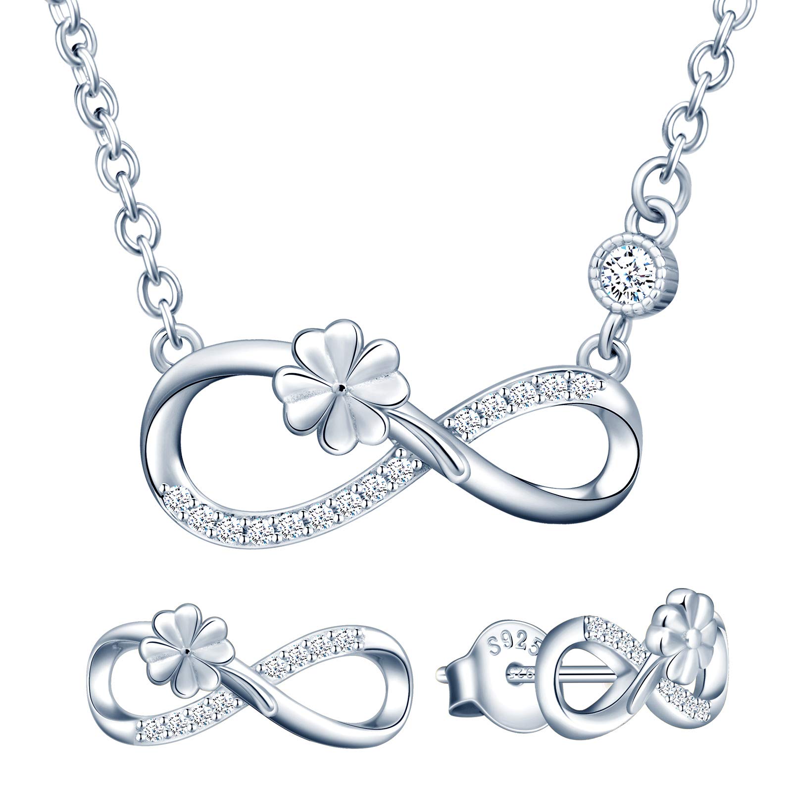 Yumilok Lucky Four Leaf Colver Jewelry Set 925 Sterling Silver Infinity Jewellery Sets