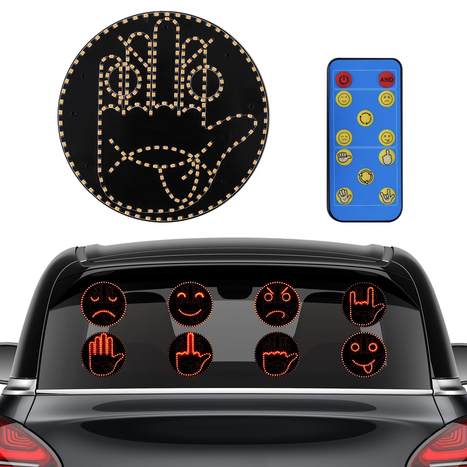 Photo 1 of 4 Emojis and 4 Gestures Middle Finger Car Light with Remote, Road Rage LED Sign for Car, Fun Car Truck Accessories, Car Gadgets for Men and Women