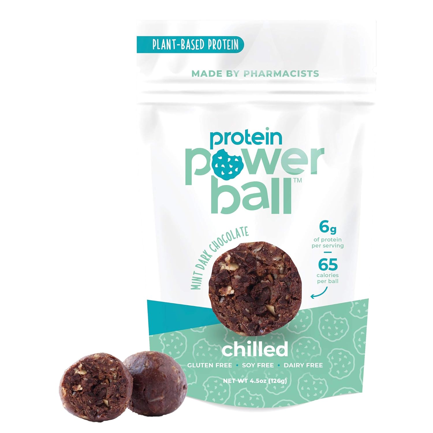 Protein Power Ball Healthy Snacks, Gluten Free, Dairy Free, Soy Free, Vegan Snack Energy Bites (Mint Dark Chocolate, 1 Pack)
