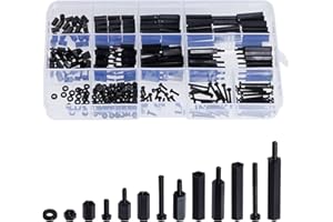 Lystaii 320pcs M2 Nylon Hex Spacer Standoff Kit Male Female Screw Nut Threaded Pillar Hex Standoff PCB Motherboard Circuit Board Standoffs Mounting Hardware Spacer Assortment Kit (Black, M2)