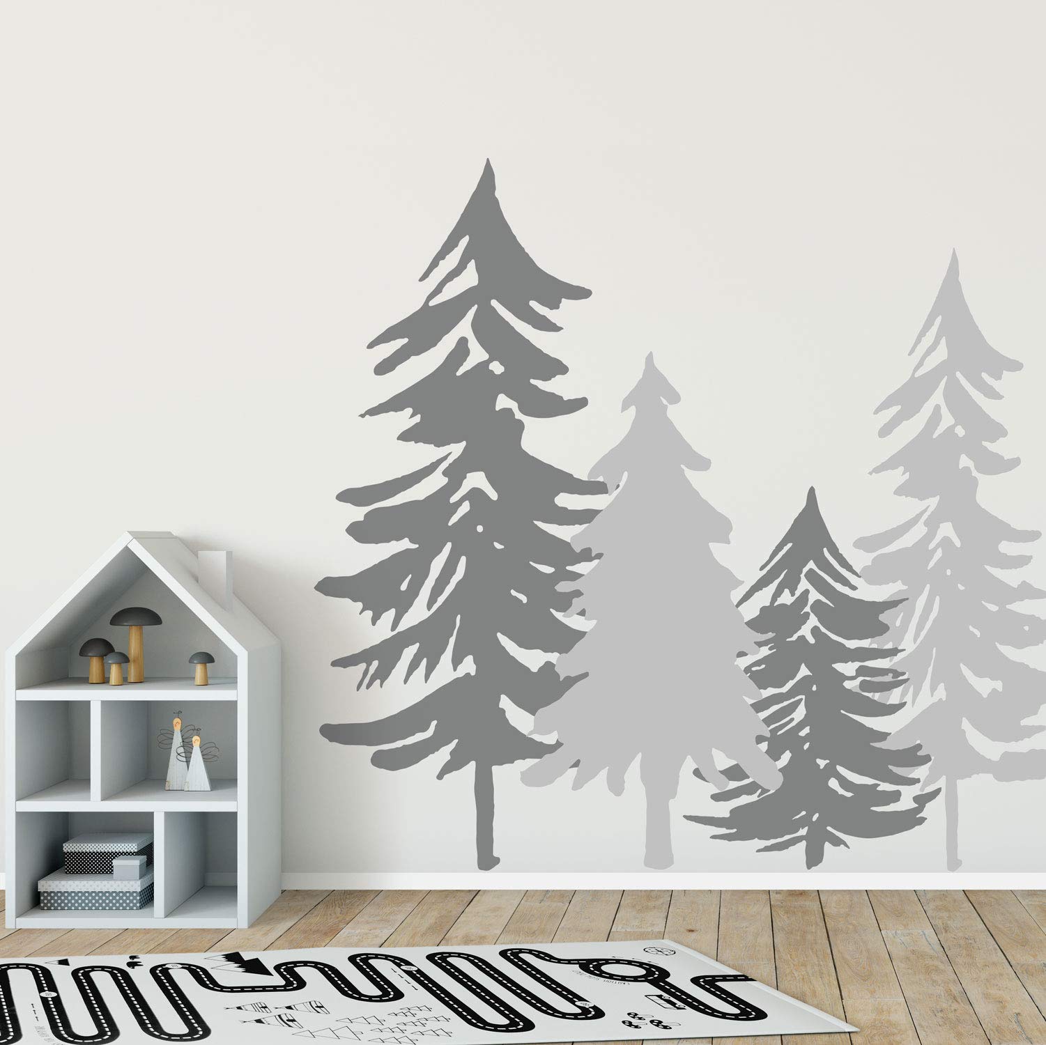 Stickerscape Woodland Tree Silhouette Wall Sticker (Mid Grey - Light Grey) | Woodland Wall Stickers | Perfect for Decorating a Woodland Themed Bedroom or Nursery | Easy to Apply, Cleanly Removable