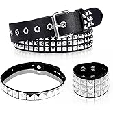 ZAGQIG 3Pcs Black Studded Belt Leather Rivet Cuff Bracelet Gothic Choker Necklace Y2K Emo Punk Rock Accessories Set for Women Men