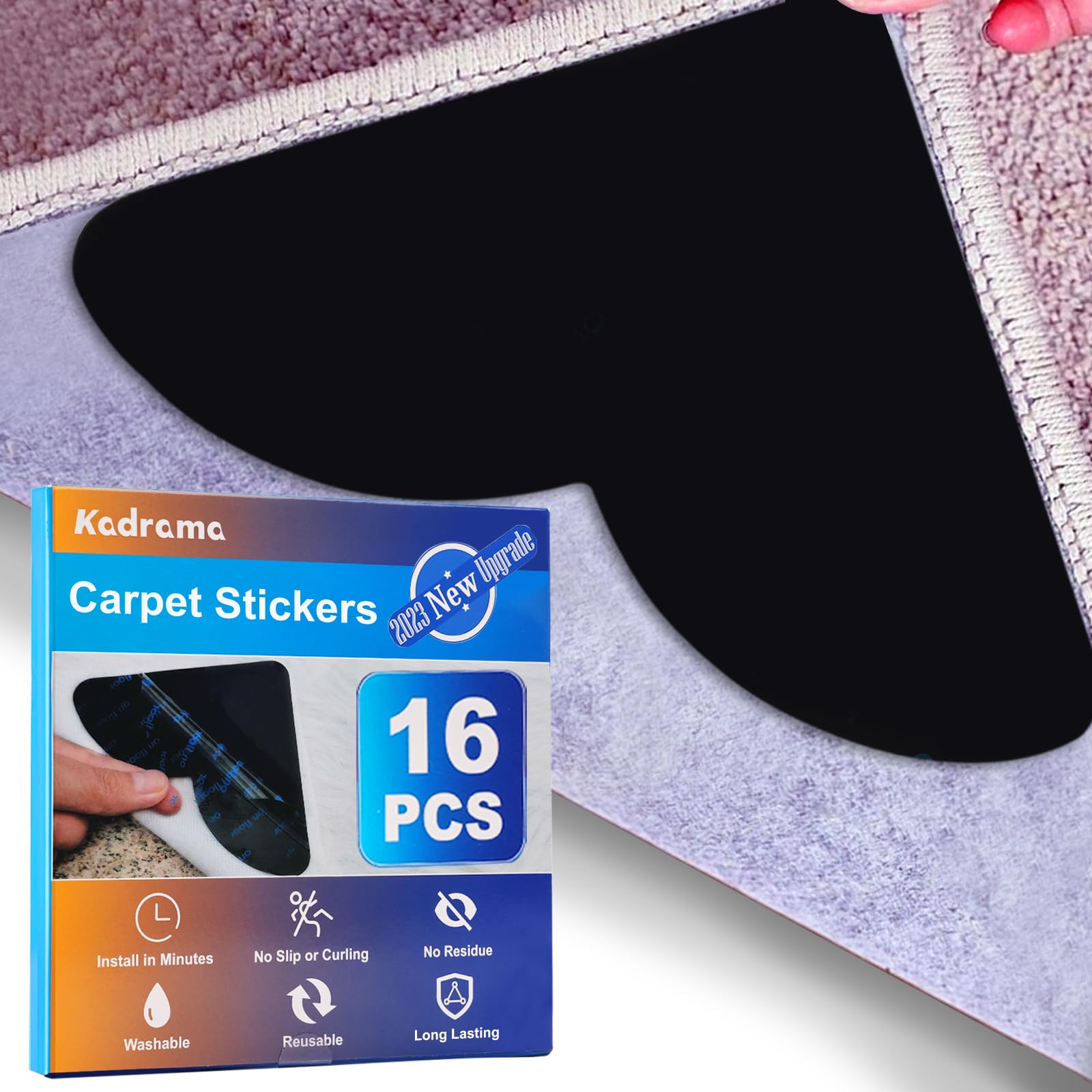 [16Pcs] Rug Grippers for Laminate Floor, Anti Slip Rug Underlay for Hard Floors, Underlay Rug Stickers Non Slip Mat, Carpet Grippers Strips for Rugs on Wooden Floors (Black)