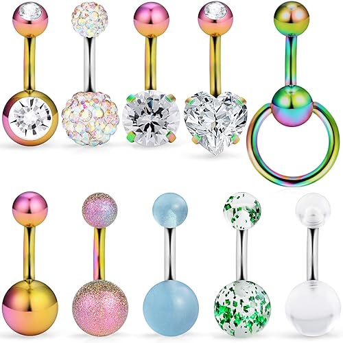 Buy Ftovosyo 10 Pcs 14G Dangle Short Belly Button Rings for Women Girls