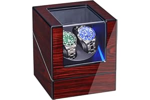 ANWBROAD Watch Winder for Automatic Watches Double with Super Quiet Motor Flexible Watch Pillows LED Backlight Wooden 5 Modes Battery or Type-C Adapter UJWW001Y