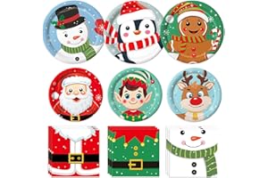 QIYANPAX 100 PCS Christmas Paper Plates and Napkins Sets Christmas Party Supplies - Dinner Plates, Dessert Plates, Napkins for Xmas Party Decorations, Serve 30
