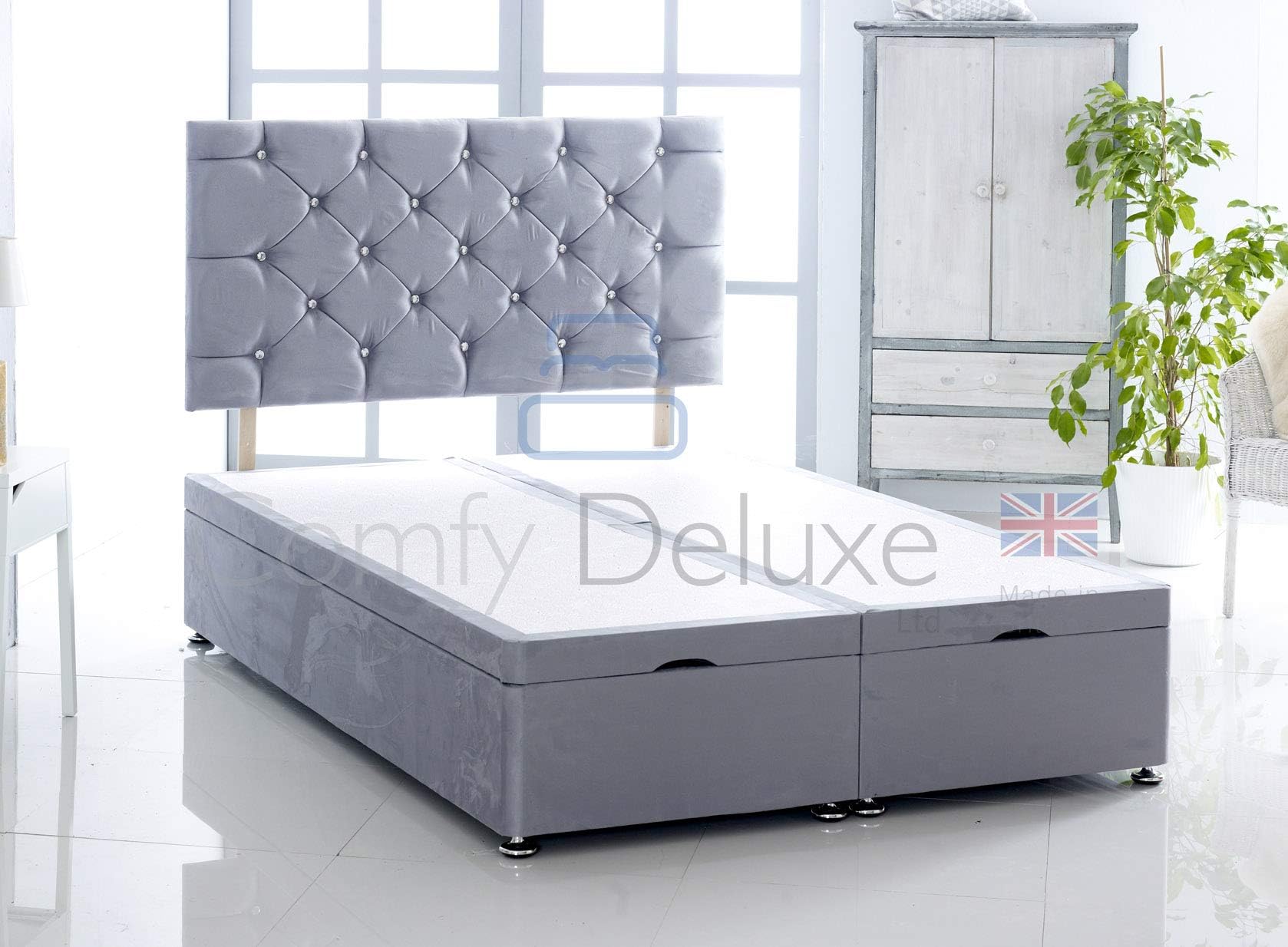 Suede Fabric Ottoman Side Lift Bed Base with HEADBOARD ONLY by Comfy Deluxe LTD (Silver, 5FT King-Size)