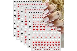 FBABFBUO Love Heart Nail Art Stickers Valentine’s Day Heart Nail Stickers for Nail Art 6PCS Red Black White Heart Shape Valentines Design Nail Adhesive Decals Manicure Accessories for DIY Nail Art Decorations