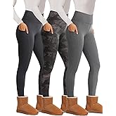 Showitty 3 Pack Fleece Lined Leggings Women with Pockets - Winter Warm Thermal Yoga Pants for Running Workout Plus Size
