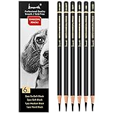 Brusarth Professional Black Charcoal Pencils Drawing Set, 6 Pack | Soft Medium and Hard Charcoal Pencils for Drawing, Sketching, Shading, Charcoal Pencils for Beginners &amp; Artists