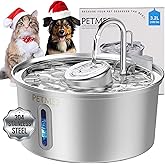 PETME2 Luxury 304 Stainless Steel Water Fountain for Cats & Dogs - 3.2L/108oz BPA- Free Indoor Pet Water Dispenser with Ultra