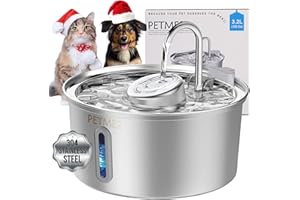 PETME2 Luxury 304 Stainless Steel Water Fountain for Cats & Dogs - 3.2L/108oz BPA- Free Indoor Pet Water Dispenser with Ultra