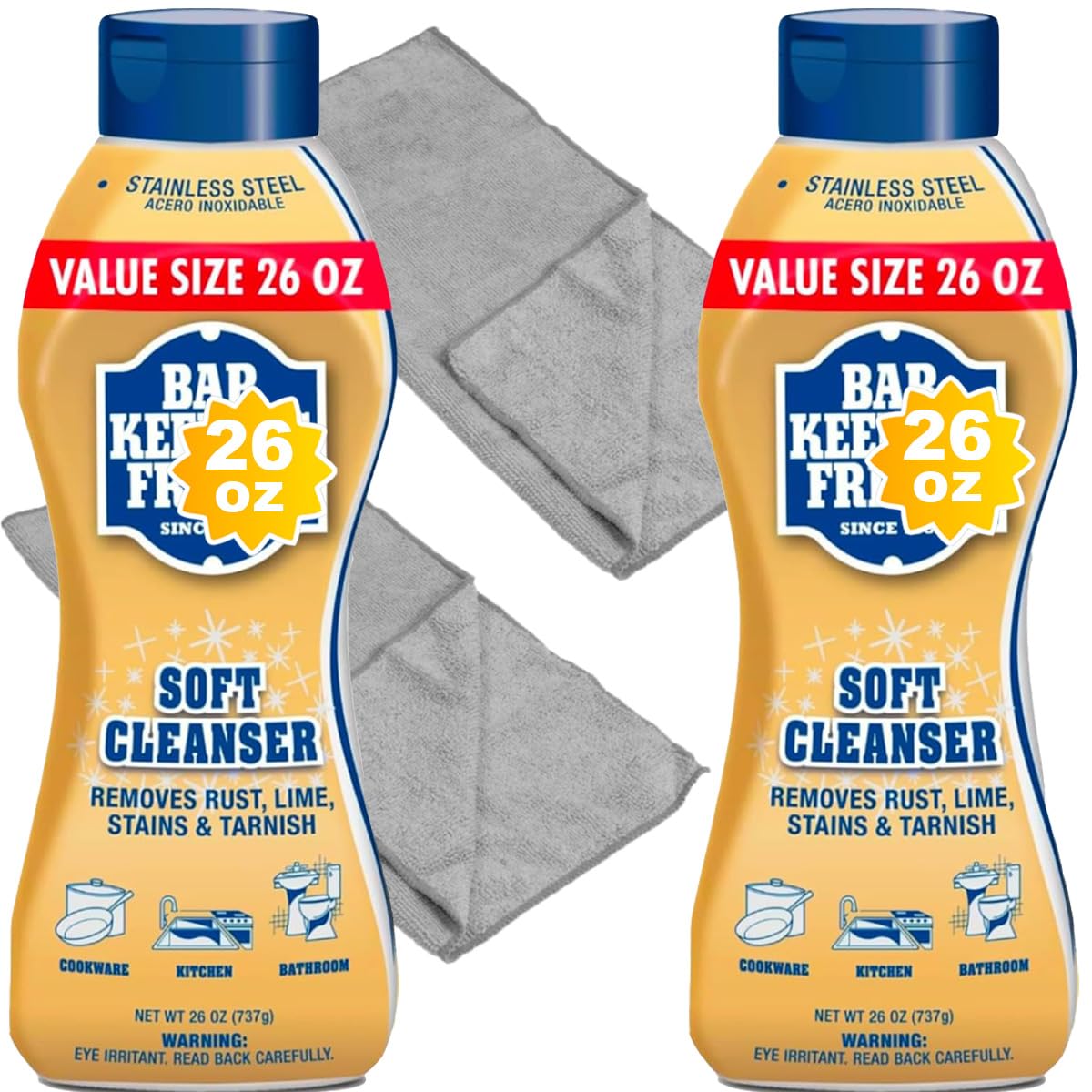 Photo 1 of Cleaning Bundle: Bar-Keeper’s-Friend Soft Cleanser 26 oz - 2 packs + 2 Microfiber Cleaning Cloth 16x12