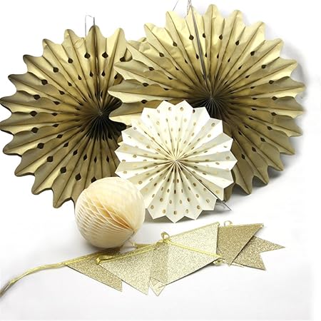 Sunbeauty Noel Decoration Nouvel An Rosace Papier Or Guirlandes Bannières Fanions Boule Alvéolé Pour Mariage Anniversaire Fiançailles 5pcs