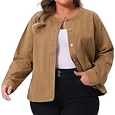Agnes Orinda Women's Plus Size Denim Jacket Collarless Button Down Cargo Jean Jackets Shacket