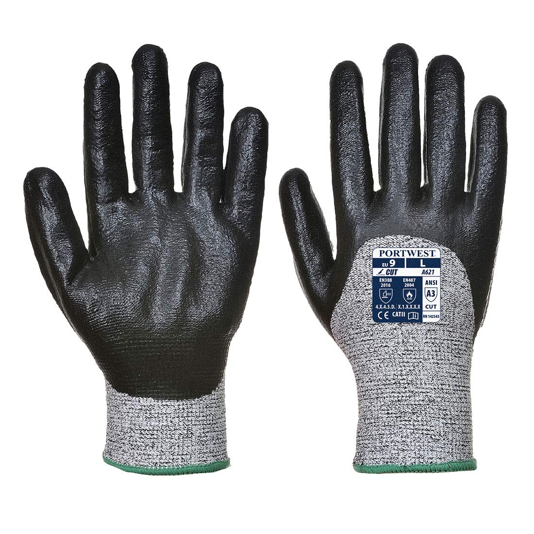 Portwest A621 Cut Resistant Grip 3/4 Nitrile Foam Glove Black, XX-Large — image 1