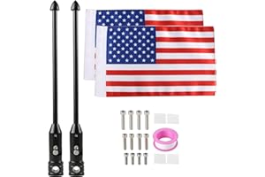 AOCHUANG Fold Down 90° Motorcycle Flag Mount With Flag, Motorcycle Flag Pole Holder and American Flag 6x9 for Harley Davidson Road King Touring Spring Honda Goldwing Luggage Rack