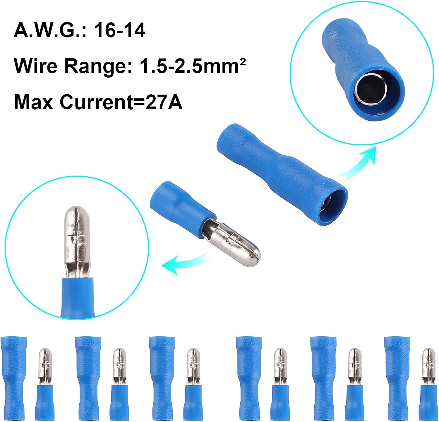 Kinstecks 100PCS Bullet Connectors Kit 1614 AWG Electrical Crimp