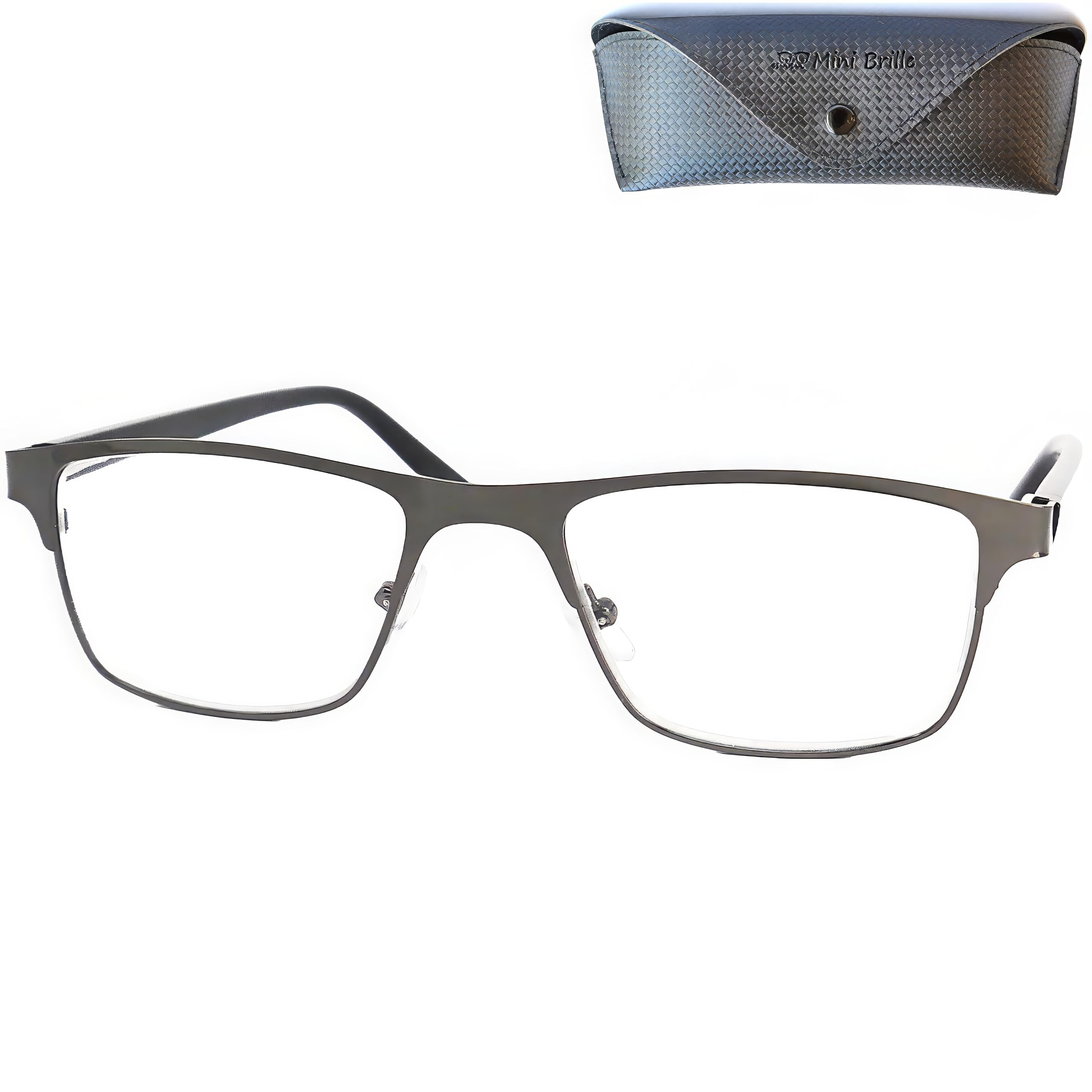 Mini Brille - Metal Blue Light Blocking Reading Glasses, Rectangle Lenses, FREE Case, Stainless Steel Frame (Graphite), Women and Men Anti Blue Light Filter +2.00 Magnification