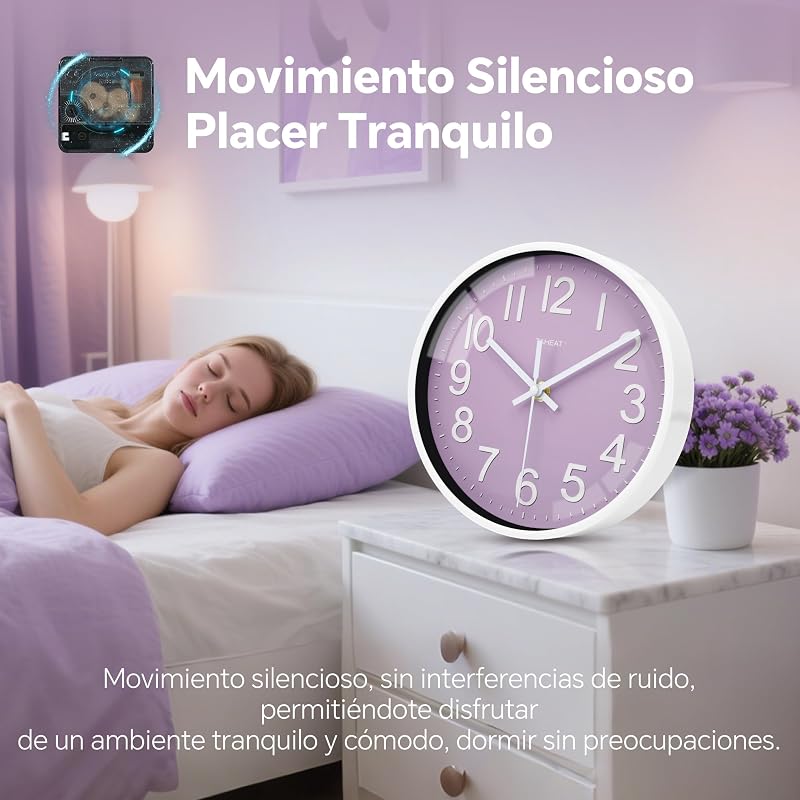 Reloj de Pared para Cocina, Reloj Morado con Pilas Silencioso Moderno de 20 CM, Decorativo para Cocina, Sala de Estar, Dormitorio, Baño, Oficina y Café — foto 5 de 7