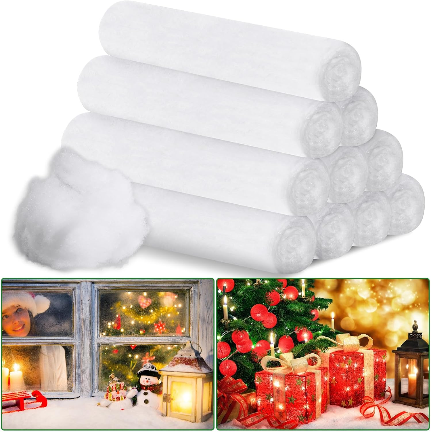 Artificial Snow - Newwiee 10 Pack Large Christmas Snow Blanket Roll 15 Inch x 10 ft Artificial Fake Snow Thick Soft Fluffy Fake Snow for Home Xmas Winter Decorations Holiday Displays Under The Christmas Tree