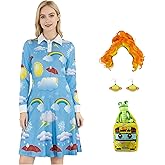 Jaugola Womens Ms Frizzle Costume Dress Magic Planet Wig Lizard School Bus Bag Halloween Party Teacher Outfit