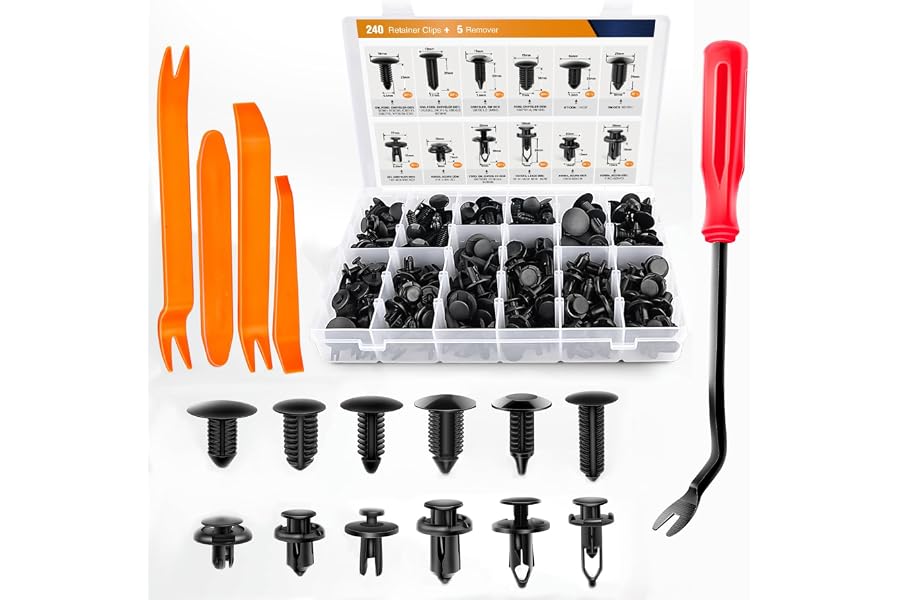 GOOACC 240PCS Bumper Retainer Clips Car Plastic Rivets Fasteners Push Retainer Kit 12 Popular Sizes Auto Push Pin Rivets Set 
