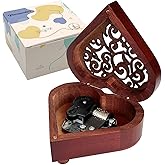 Pursuestar Greensleeves Wind Up Music Box, Heart Shaped Vintage Wood Carved Mechanism Musical Gift for Lover Girlfriend Wife Husband Valentine's Day Mother's Day Christmas Anniversary