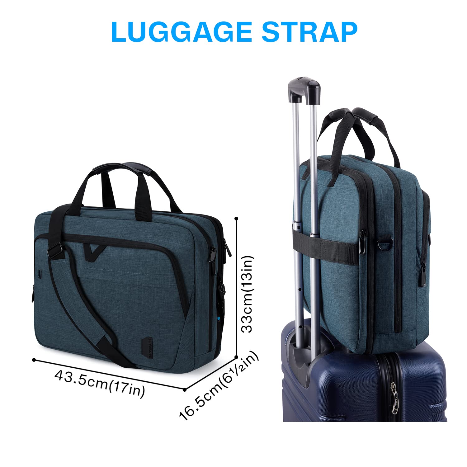 BAGSMART 17.3 Inch Laptop Bag, Expandable Computer Bag Laptop Briefcase Men Women, Laptop Shoulder Bag, Work Bag Business Travel Office, Dark Blue