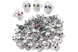 ArtCreativity Silver Plastic Skull Rings for Kids, Set of 144, Halloween Party Favors, Non-Candy Trick or Treat Supplies, Pirate-Theme Goodie Bag Fillers, Spooky Classroom Rewards for Boys and Girls