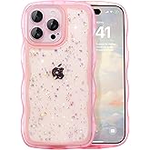 IAIYOXI Case for iPhone 16 - Curly Wave Edge Design, Bling Glitter Star Shiny Case, Cute Pink Clear Full Protection Soft TPU Shockproof Cover for Women and Girls (iPhone 16, Pink)