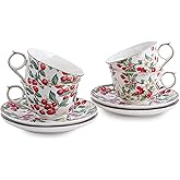 Agyiuns Ceramic Espresso Cups 5oz，Small Coffee Cups for Latte Cappuccino, Tea Cup and Saucers Set of 4 for Party Birthday,Party Cafe Home, Christmas Gift