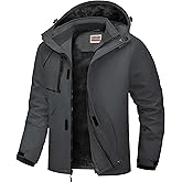 WULFUL Men's Waterproof Ski Jacket Warm Winter Coats Windproof Winter Jackets for Men Fleece Lined Windbreaker with Hood