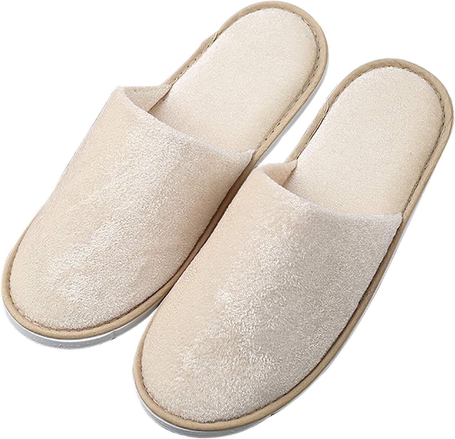AQAWAS Closed Toe Spa Slippers, Disposable Non-Slip Sole Portable Party Hotel Slippers Bulk 50-Pair,Beige_28x11cm/11x4.3inch
