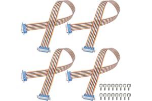 MECCANIXITY 4 Pcs IDC Rainbow Wire Flat Ribbon Cable DB25 Male to DB25 Female 19.7 Inch Length 2.54mm Pitch Breadboard Jumper
