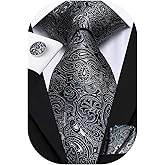 Hi-Tie Men 63inches Tie Set Extra Long Necktie Paisley Tie Pocket Suqare Cufflinks Big and Tall Men Tie