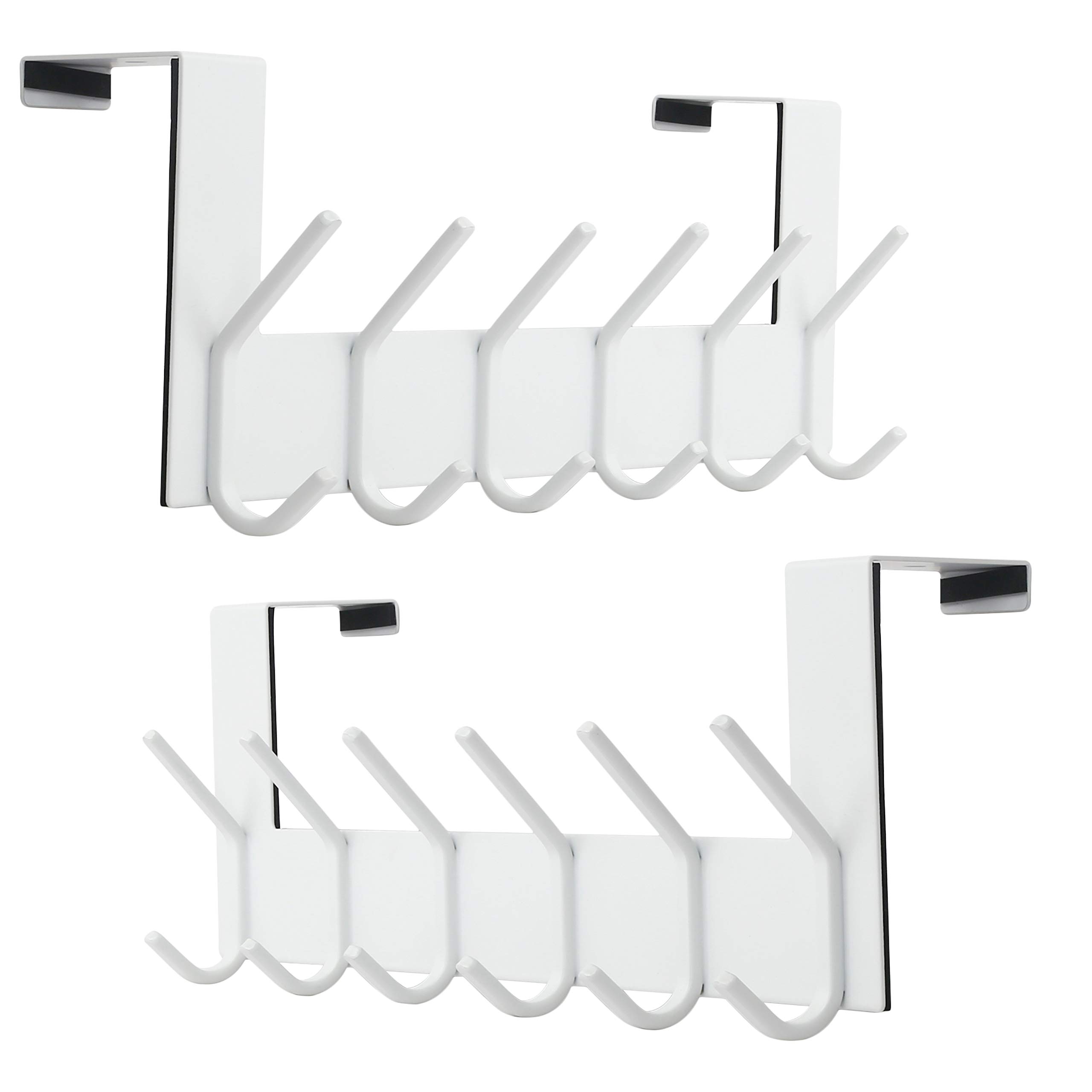 Dseap Over The Door Hook Hanger - 6 Hooks Over Door Coat Rack for Hanging Clothes Hat Towel,White, 2 Packs