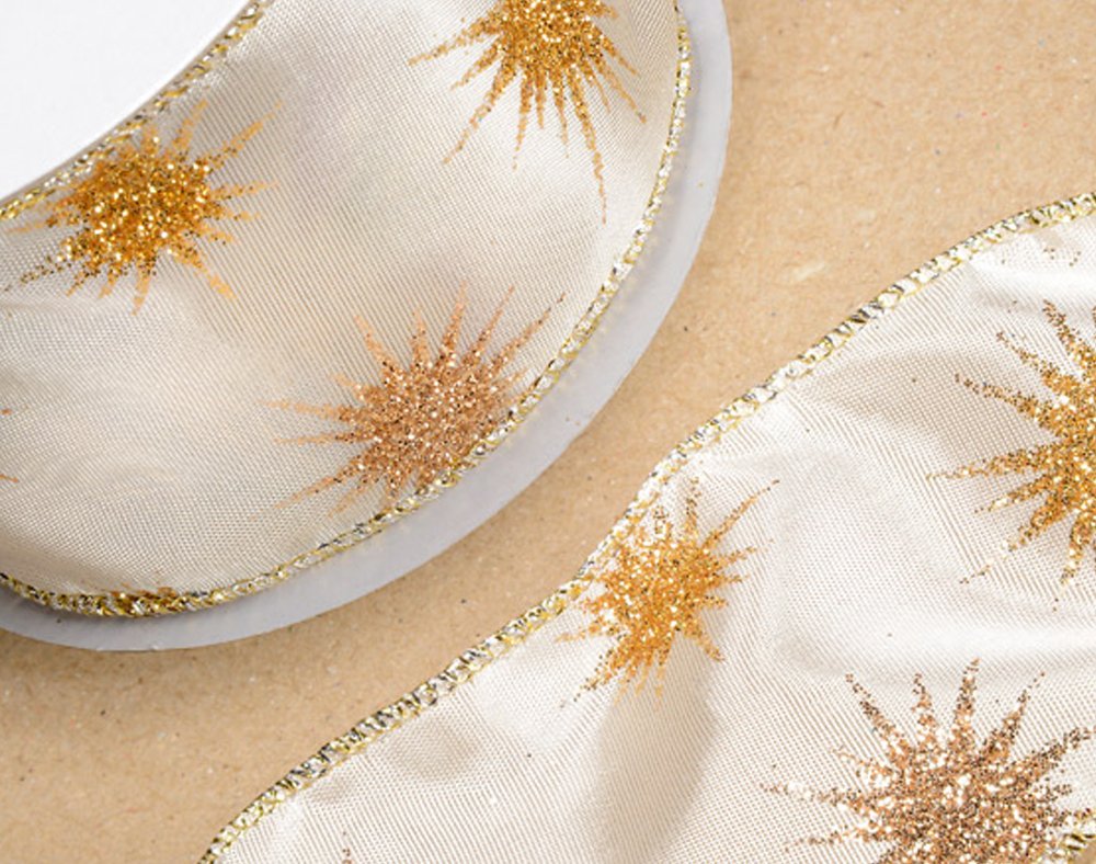 CLUB GREEN WIRED IVORY SAT.RIB.W/SNOWFLAKE 60X10M, Fabric, 10 x 10 x 7 cm